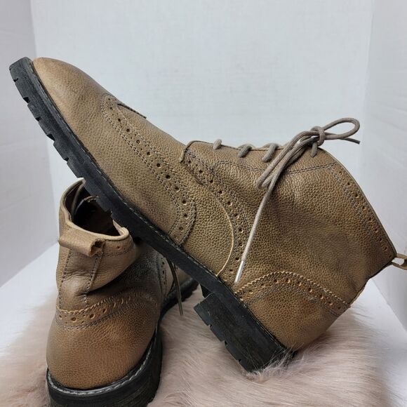 Florsheim Limited Tan Distressed Pebbled Leather Wingtips Ankle Boots 10.5D - Picture 6 of 9